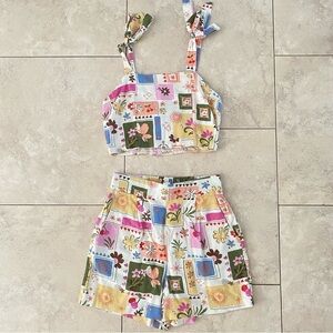 Monteau Colorful Floral Patchwork Tank Top & short matching set size small